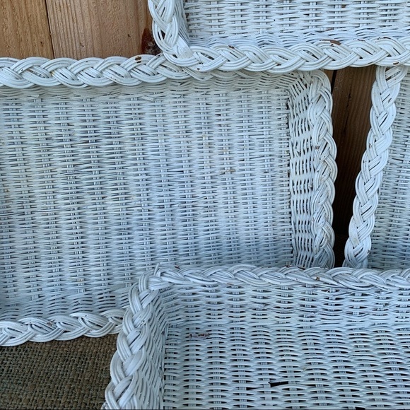 Vintage set of 4 Nesting Basket Trays White Stacking - Picture 4 of 5